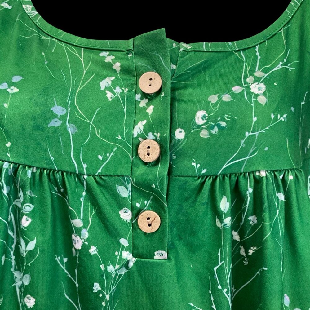 Green Floral Print Tank w/ Wooden Button Detail - Picture 2 of 2